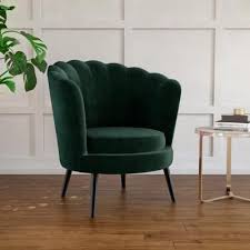Chantal Scallop Velvet Accent Chair Dark Forest Green Green Velvet Chair Green Room Decor Velvet Chairs Living Room