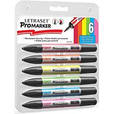 letraset promarker permanent twin tip marker pen set of 6