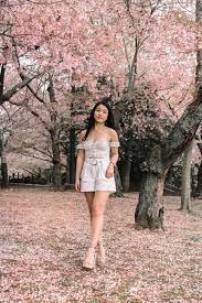 Find images of cherry blossom. Cherry Blossom Portrait Ideas Photoshoot Off Shoulder Dress Fashion