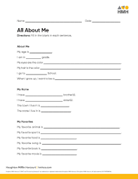 Give your students an opportunity to share a little about themselves with this free about me printable. All About Me Activities For Elementary Middle School Houghton Mifflin Harcourt