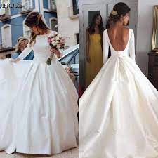 Baltos paprastos vestuvinės suknelės be suknelių 2018 m. Rutulinė suknelė  su 3/4 rankovėmis Elegantiškos vestuvinės suknelės Atgal atgal pigios  vestuvinės suknelės - Planetos vartai