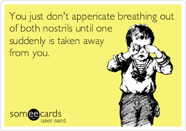You Just Don T Appericate Breathing Out Of Both Nostrils Until One Suddenly Is Taken Away From You Haha Funny Ecards Funny Bones Funny