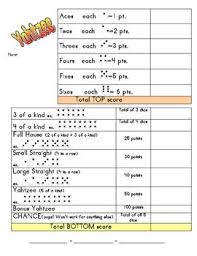 Yahtzee Scoreboard Math Facts Yahtzee Primary Students