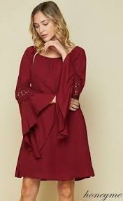 New Honeyme Solid Burgundy Chiffon Bell Sleeve Dress Size S