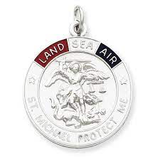 Sterling Silver 1in St Michael Land Sea Air Medal St Michael Medal St Michael Pendant Gold Chain Earrings