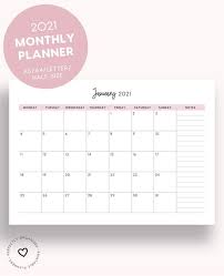 New 2021 Monthly Planner Printable 2021 Month On 1 Page Etsy In 2020 Printable Planner Monthly Planner Printable Monthly Planner