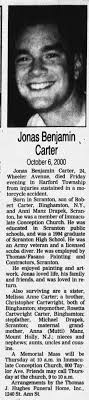 Jonas Benjamin Carter Obituary Scranton Tribune October 9 2000 pg 9