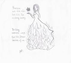 My Poem And Drawing Of A Girl Whose Dress Is On Fire And Who S Holding A Snowflake Above Her Hand Fire Drawing Drawings Thematic Units
