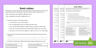 Are punctuation marks that connect phrases in a sentence. Using Semi Colons Worksheet Primary Resources