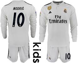 Searching for real madrid black jersey 2018? 2018 19 Real Madrid 10 Modric Home Youth Long Sleeve Soccer Jersey