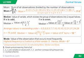 Learning Card For Central Values Math Notes Education Math Learning Cards