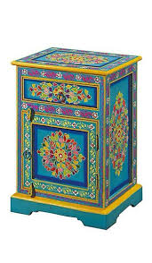 Hand Painted Indian Bedside Cabinet Hand Painted Furniture Painted Furniture Vintage Hand Painted Furniture