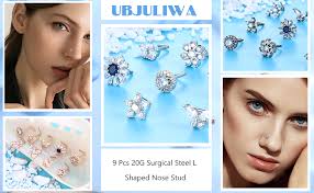 Amazon.com: Ubjuliwa 9 anillos de nariz de acero inoxidable de 0.71 oz en  forma de L, tornillo de hueso, aretes de nariz para mujeres y hombres,  circonita cúbica, luna, estrella, flor, mariposa,