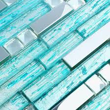 Silver Stainless Steel Tile Aqua Glass Backsplash Crystal Diamond Mosaic Bathroom Shower Wall Tiles Blue Glass Tile Metal Tile Backsplash Shower Tile Designs