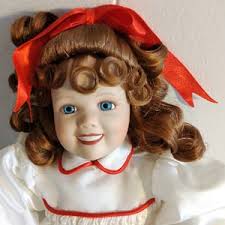 12 1/2 "Vintage Porcellana Mary Tretter Bambola, Vestito Bianco Capelli  Ricci Occhi Blu Capelli Marrone Bambola M2965