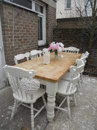 Beautiful Shabby Chic Pine Table And 8 Chairs Farrow Ball Shabby Chic Dining Room Shabby Chic Kitchen Chairs Shabby Chic Kitchen Table