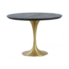 Rounding out the design, the architectural pedestal base includes four angular legs that give this piece a touch of industrial style. Gold Base Dark Wood Top Tulip Dining Table Bistro Table Dining Table Tulip Dining Table