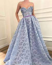 Embroidered Ocean Gown Prom Dresses With Pockets Gowns Blue Lace Prom Dress