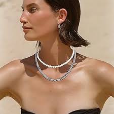 Bestyle Collier Ras du Cou Perles de Culture 7mm avec Chaine Cubaine Acier  Inoxydable Cadeau pour Hommes Femmes Couple Argenté 61cm+7cm : Amazon.fr:  Mode