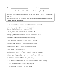 Underlining Transitional Words Worksheet Transition Words Transition Words Worksheet Transition Words Activities