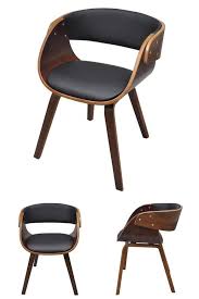 Vintage Retro Dining Chair Wooden Black Leather Seat Home Room Furniture Seating Retro Chair Black Leather Seating Retro Dining Chairs