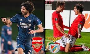 Aubameyang clips the ball over hélton and it is 15 min: Arsenal S First Leg Of Their Europa League Last 32 Against Benfica To Be Played In Rome Daily Mail Online