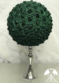 Bridesmaid dresses in various shades of green including emerald. Emerald Green Wedding Centerpiece Dark Green Rose Ball Forest Green Flower Ball Emerald Green Centerpiece Pick Color Green Kissing Ball Emerald Green Weddings Green Wedding Decorations Green Wedding Centerpieces