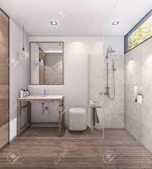 Die einrichtung ergänzt einen sauber. Schones Badezimmer Der Wiedergabe 3d Mit Guter Dekoration Lizenzfreie Fotos Bilder Und Stock Fotografie Image 69966235