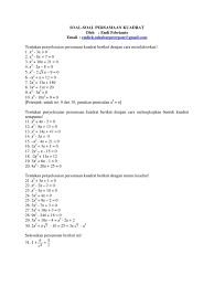 Soal Persamaan Kuadrat Smp Kelas 9 Kurikulum 2013 Doc Rajiman