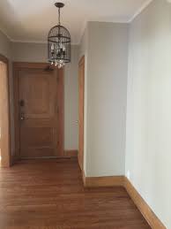 Revere Pewter With Oak Floors And Trim Birdcage Light From Menard S Painting Wood Trim Oak Trim Oak Wood Trim