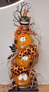 3 Tier Angry Pumpkins Halloween Pumpkin Arrangement Scary Halloween Decorations Outdoor Halloween Pumpkins Painted Halloween Decorations Outdoor Porch