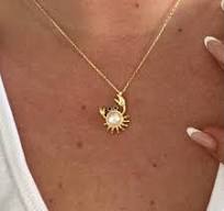 Crab Pearl Necklace in 14k Gold, Sapphire Eye Crab Pendant ...