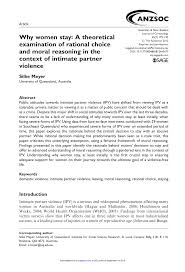 Start studying domestic and dating violence. Pdf Why Women Stay A Theoretical Examination Of Rational Choice And Moral Reasoning In The Context Of Intimate Partner Violence