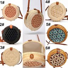Leather (genuine) shoulder straps length: Round Straw Beach Bag Circle Rattan Bag Women Handbag Colorful Flower Pattern Shoulder Bag Buy At A Low Prices On Joom E Commerce Platform