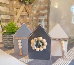 Wood Houses Tiered Tray Display Wooden Beads Etsy In 2021 Scrap Wood Crafts Dollar Tree Crafts Christmas Crafts