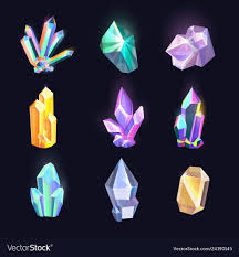 Set Of Isolated Crystals Or Diamonds Colorful Icons Of Jewel Or Rock Shiny Amethyst Or Glowing Gem Gemstone Crystal Drawing Crystal Illustration Crystal Art