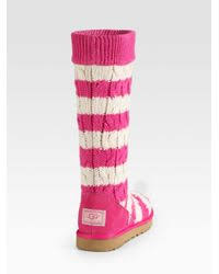 Studded high heel booties from the limited will dazzle in slim legging pants or in a cocktail dress.for those weekend camping trips, check out the rugged yet still feminine rampage kellin combat boot that can. Ugg Striped Cable Knit Boots In Pink Lyst