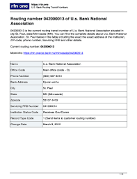 Find out what works well at us bank national association from the people who know best. Fillable Online 042000013routing Number Of U S Bank National Association In St Paul Routing Number 042000013 Belongs To The U S Bank National Association Minnesota St Paul Ep Mn Wn1a The Phone Number Of The Branch
