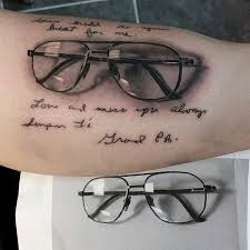 A Client Wanted A Memorial Tattoo And Brought In Her Grandfather S Old Glasses Some Letters That He Wrote I Grandfather Tattoo Glasses Tattoo Grandpa Tattoo