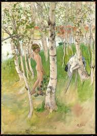 Ulf. Nude Boy among Birches Painting | Carl Larsson Oil Paintings