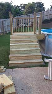 Pool decks give you that extra space where you can have a pleasant gathering. Pool Steps 4x4 Platform See The Finished One On My Other Post Diy Swimming Pool Pool Steps Above Ground Pool Decks Ideas