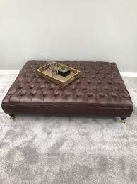 Vasagle copadion ottoman coffee table, square coffee table with storage homepop faux leather square storage ottoman coffee table with wood legs, brown. Dark Brown Leather Chesterfield Footstool Xxl Ottoman Leather Footstool Leather Ottoman Coffee Table Brown Leather Chesterfield