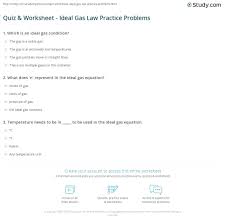 Ideal gas law worksheet pv nrt quia. Quiz Worksheet Ideal Gas Law Practice Problems Study Com