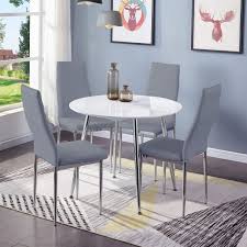 Round table length, width and height: Goldfan Round Dining Table And Chairs Set 4 High Gloss Kitchen Table With High Back Pu Leather Chairs 80cm White Grey Buy Online In Indonesia At Desertcart Id Productid 202271839