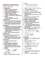 Stats Cheat Sheet Page 1 Statistics Math Statistics Cheat Sheet Math Methods