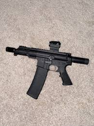 My first ARP, running 5.56/.223 through a 5” upper. Not my first pick, but  there weren't any 300blk uppers available, and 7.62 AR mags make me 🤢 :  r/ar15pistol