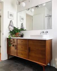 West Elm Phoenix On Instagram Love Our Mid Century Console As A Restroom Vanity Modern Bathroom Vanity Mid Century Modern Bathroom Bathrooms Remodel