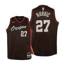The side striping is suggestive of the mountain peaks that bisect. Jusuf Nurkic 27 Portland Trail Blazers Black 2020 21 City Edition Jersey Kids
