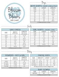 Size Chart Blossom Blanks
