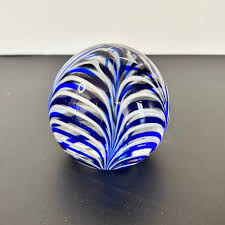 Paperweight. Art Glass. MOMA Blue and White Swirl Glass Paperweight